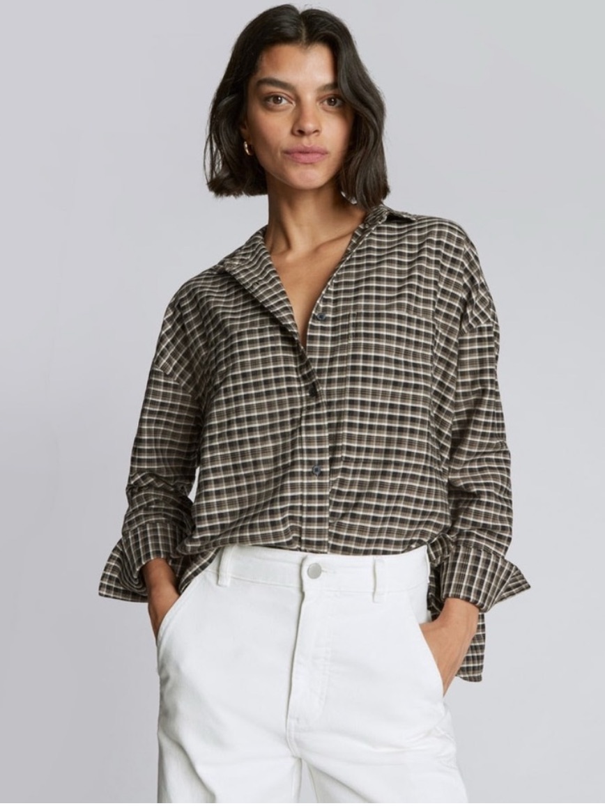 Everlane Boxy Oxford Plaid Long Sleeve Button Down Top 6 Cotton